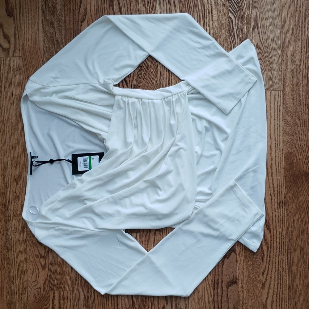 (L) NWT DKNY Ivy Ruched Top Cottagecore Neutral Minimalist Simple